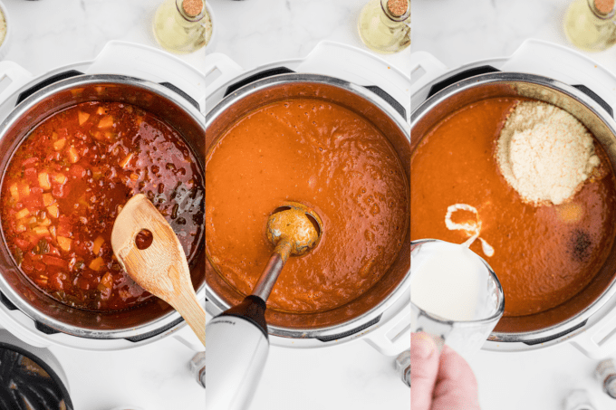 Making Instant Pot soup with tomatoes.