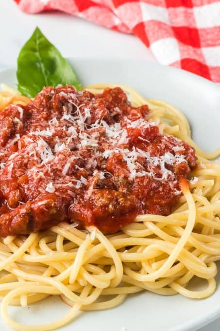 Easy homemade pasta sauce with ground beef.