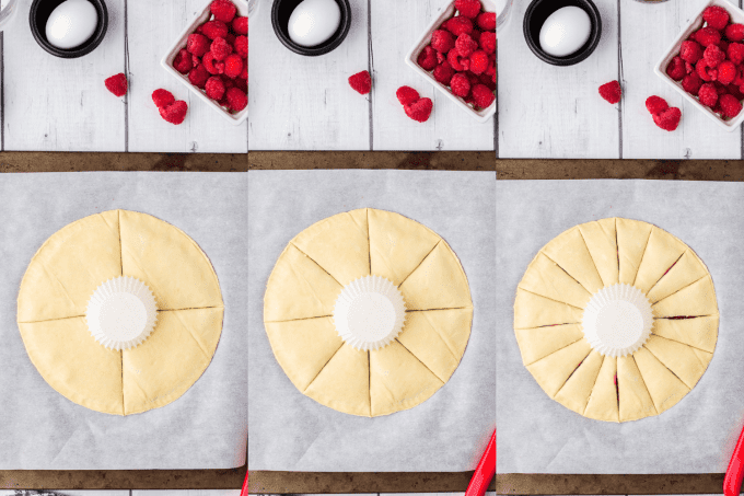 Cutting the slices for the circular bread.