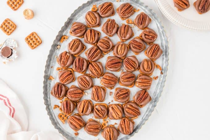 A tray of Pretzel Rolos.