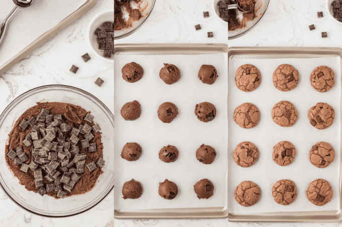 Making brownie mix cookies.