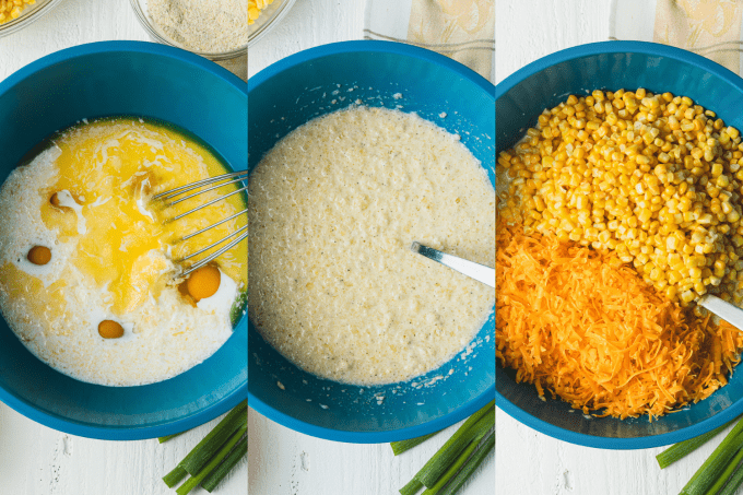 Process photos for making corn casserole.