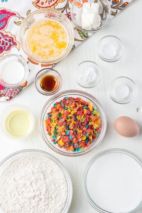 Ingredients for Fruity Pebbles Cookies.