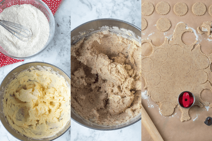 Process steps for making Linzer Cookies.