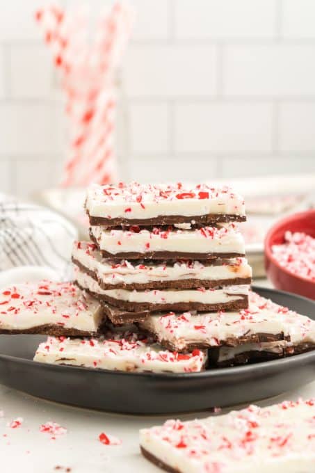White and semi-sweet chocolate make up this peppermint bark.