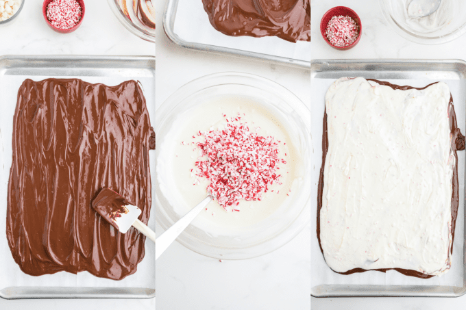 Process steps for holiday bark candy recipe.