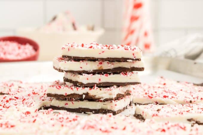 Crushed peppermints with white and dark chocolate.