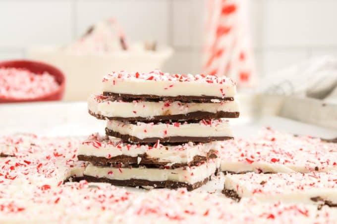 Crushed peppermints with white and dark chocolate.