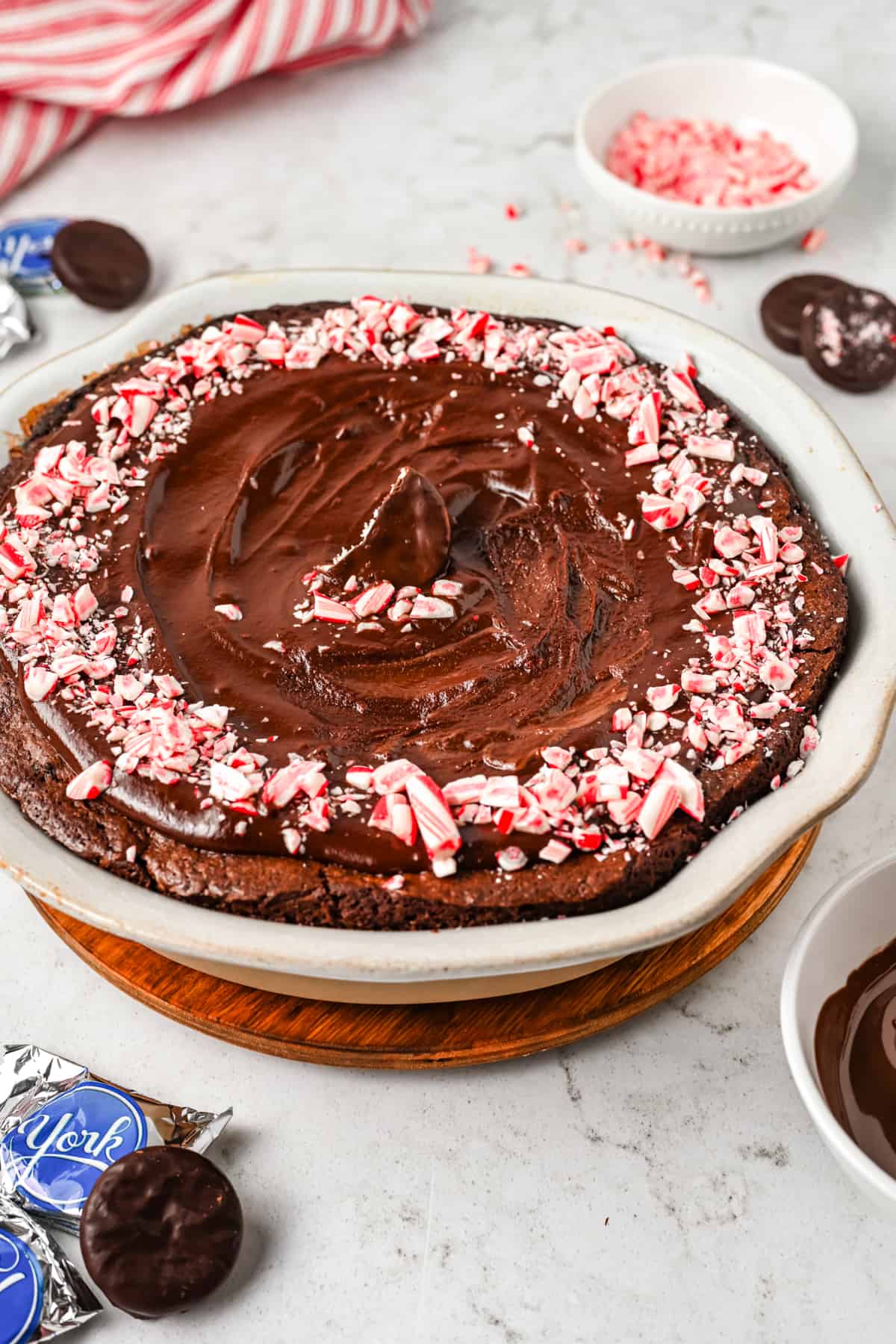 Brownie Pie with peppermint patties.