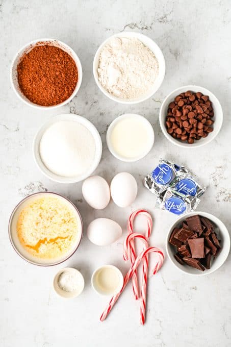 Ingredients for Brownie Pie with peppermint.