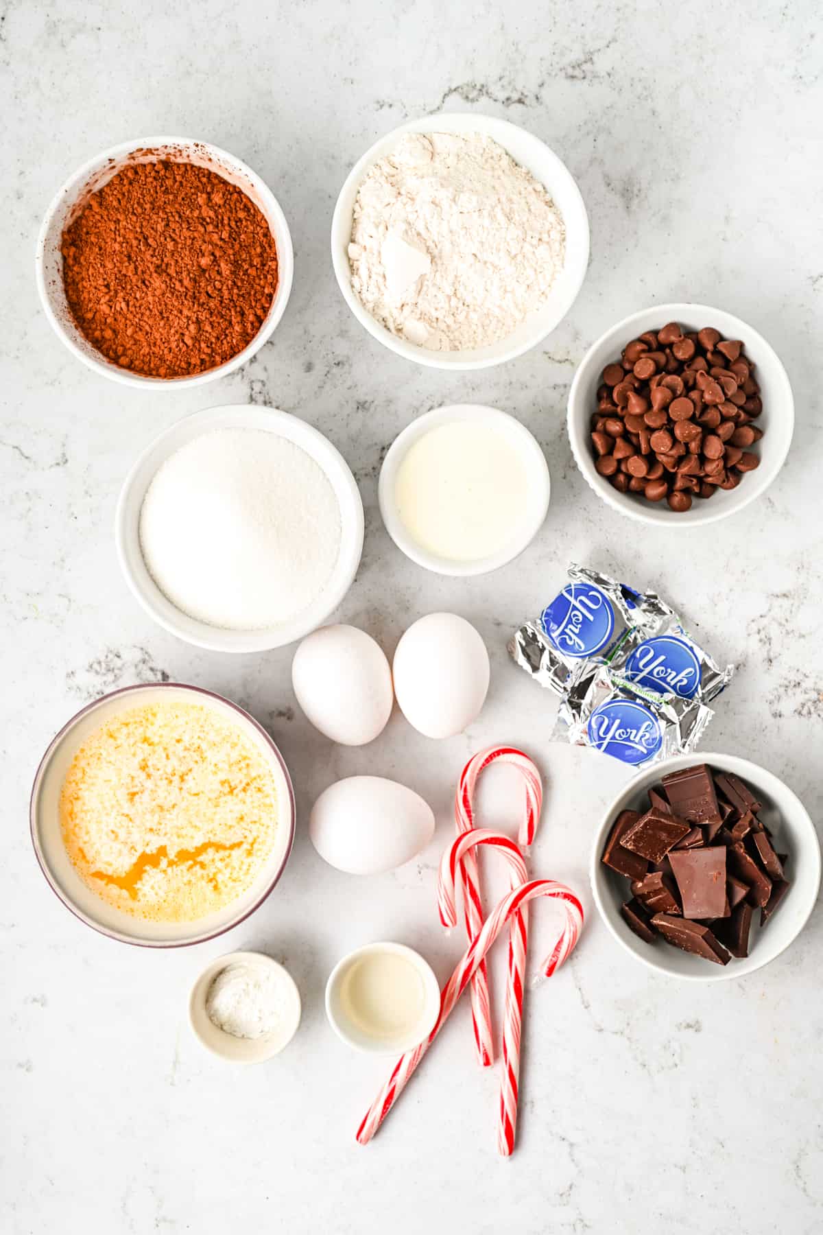 Ingredients for Brownie Pie with peppermint.