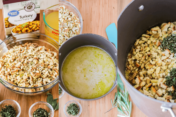 Process steps to make easy and delicious Thanksgiving stuffing or dressing