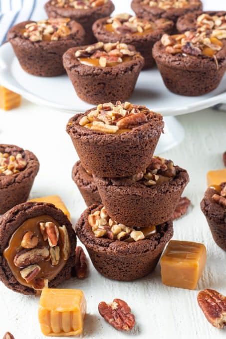 Caramel, pecans, and chocolate cookie cups.