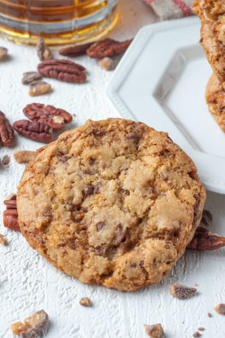 Cookies with bourbon, toffee pieces, and pecans.