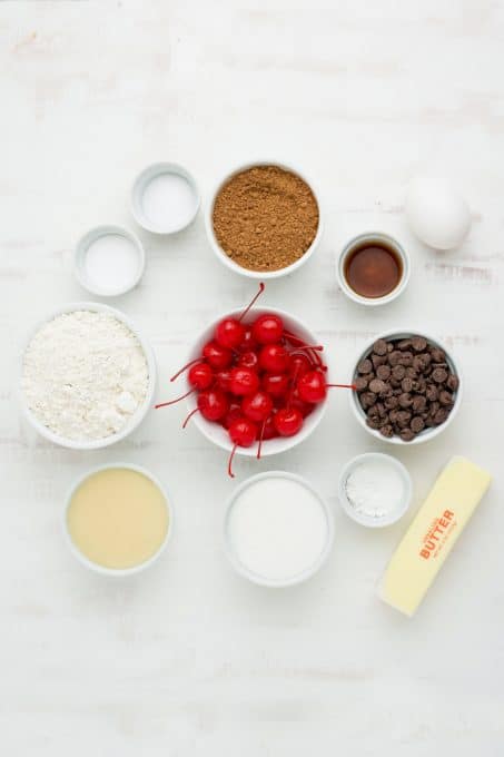 Ingredients for Chocolate Cherry Thumbprints.