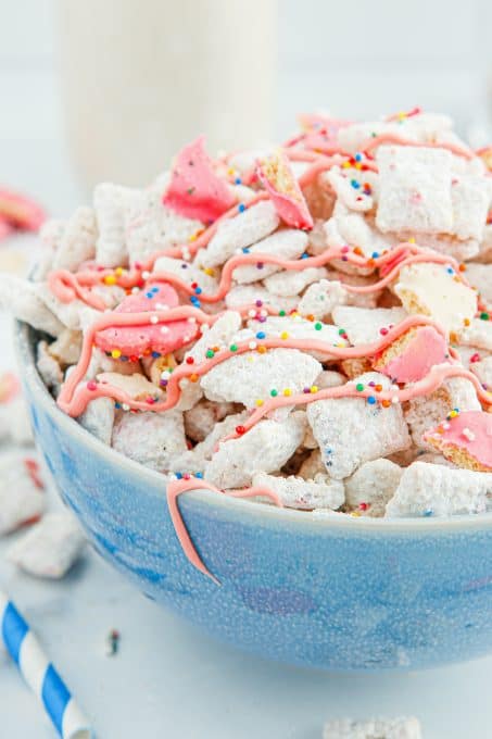 A bowlful of Chex Circus Cookie Muddy Buddies