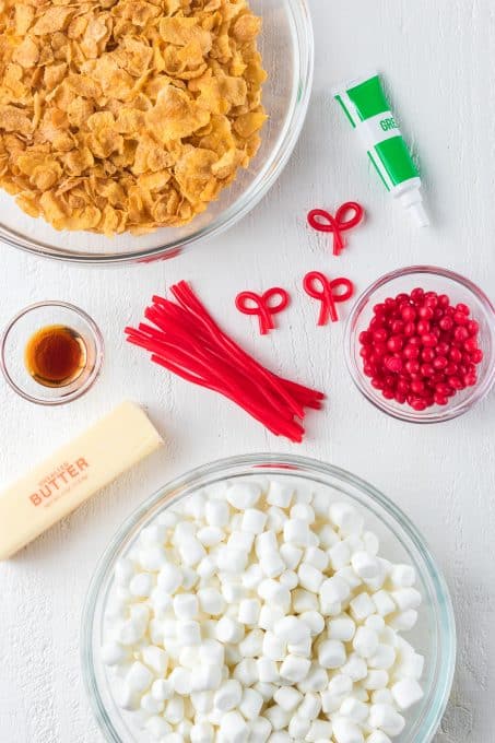 Ingredients for Cornflake Wreath Cookies.