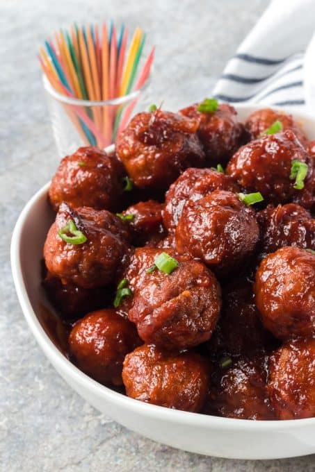 Slow cooker Meatballs with Cranberry Sauce.