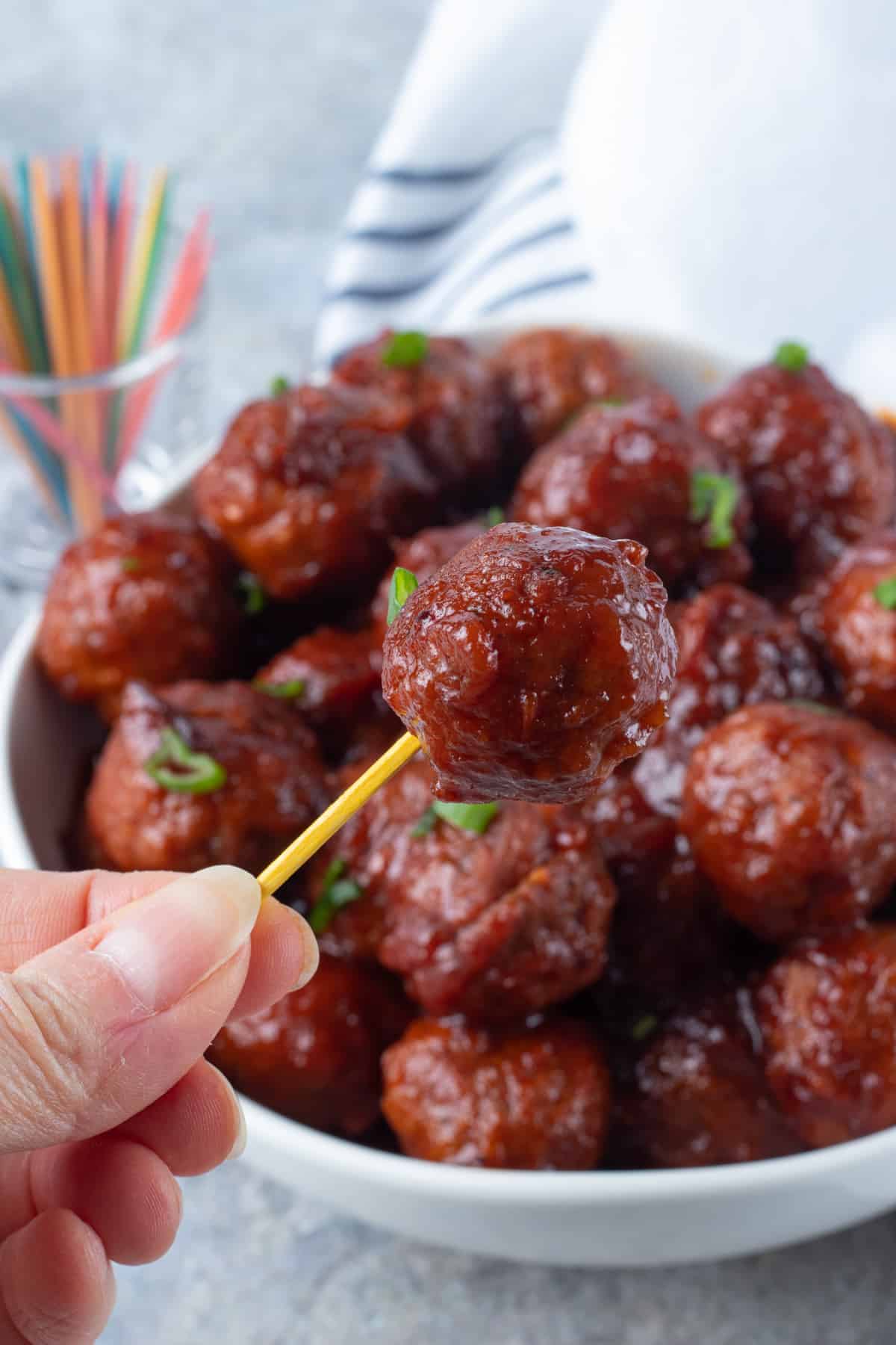 Meatballs with cranberry sauce, and chili sauce/