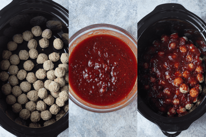 Process photos for the easy appetizer Cranberry Meatballs.
