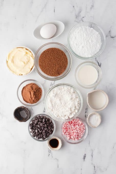 Ingredients for Chocolate Peppermint Cookies