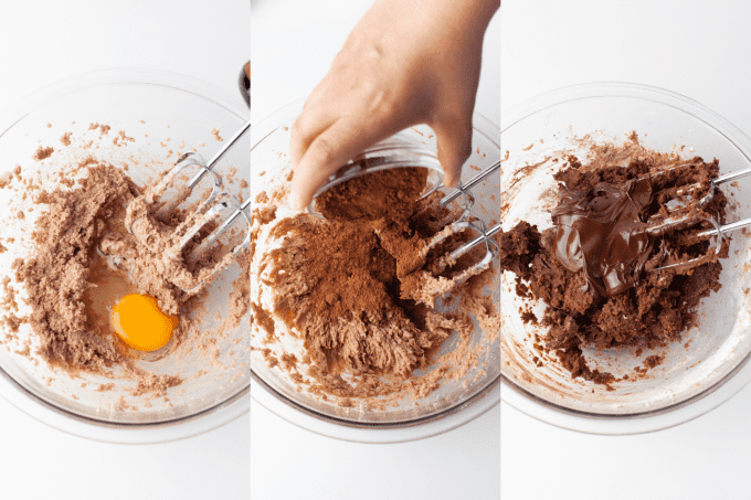 Process photos for making chocolate cookies.