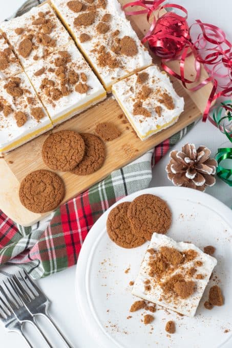 Gingersnap cookies and no bake eggnog dessert.