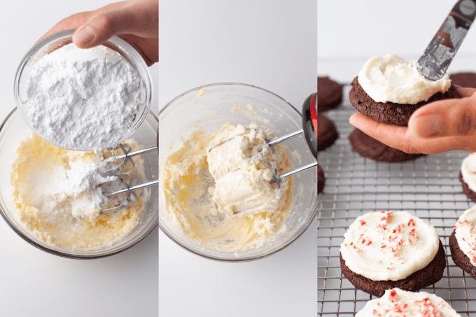 Process photos for making Peppermint Frosting.