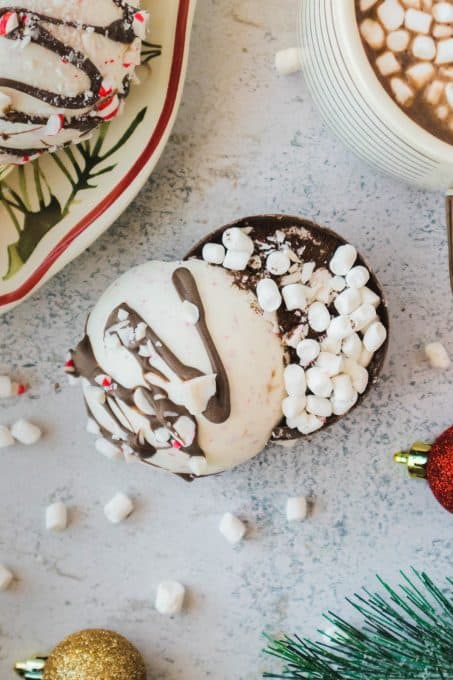 The inside of a peppermint hot chocolate bomb.