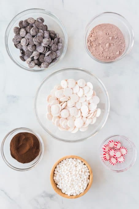 Ingredients for Peppermint Mocha Hot Chocolate Bombs