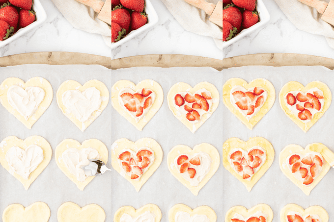 Continued Process steps for Strawberry Cream Cheese Hearts.