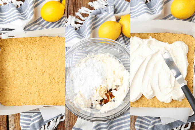 Process steps for Lemon Cheesecake Bars.