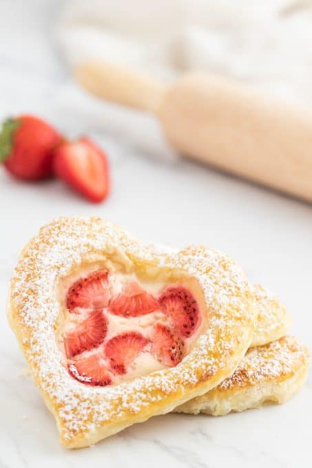 Heart Danish with strawberries and cream cheese.
