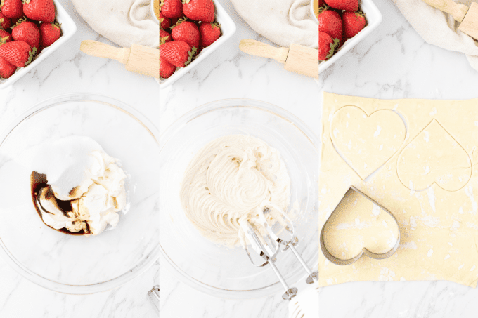 Process steps for Strawberry Cream Cheese Hearts.