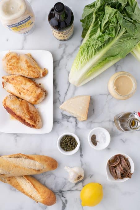 Ingredients for Caesar Salad with Chicken.