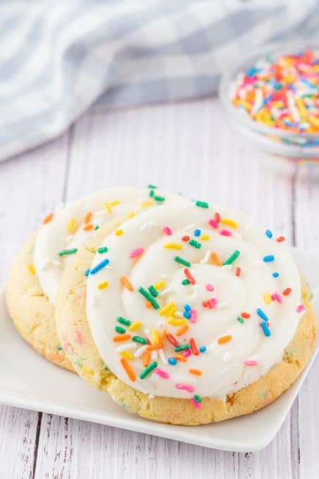 Funfetti Cookies with frosting and sprinkles