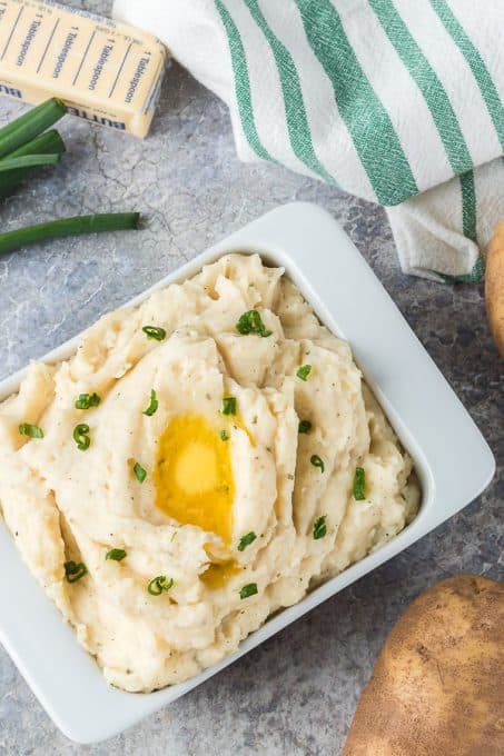 Potatoes that have been mashed with cheese and ranch seasoning.