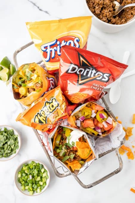Use assorted small chip bags to make tacos you can walk with!