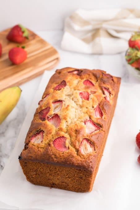 Quick bread with strawberries and bananas.