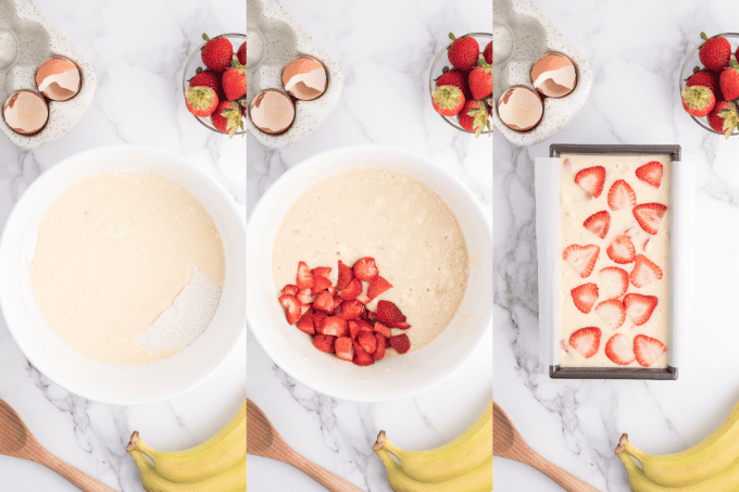 Process photos for making Strawberry Banana Bread