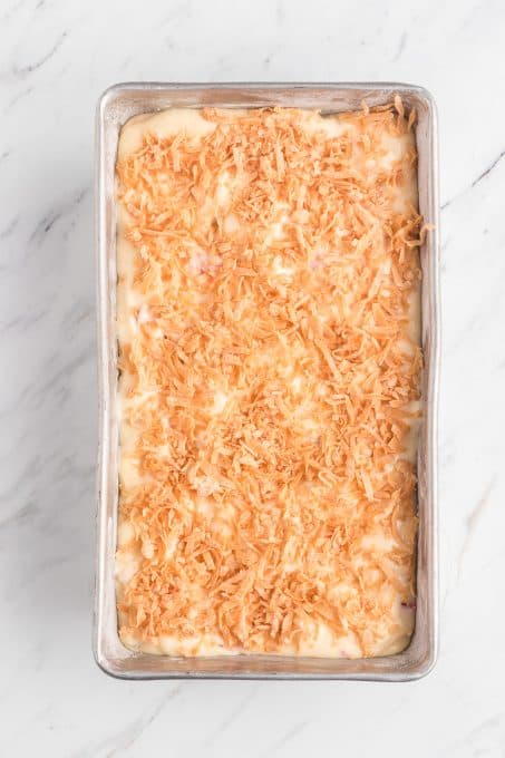 Toasted Coconut on a pineapple coconut quick bread.