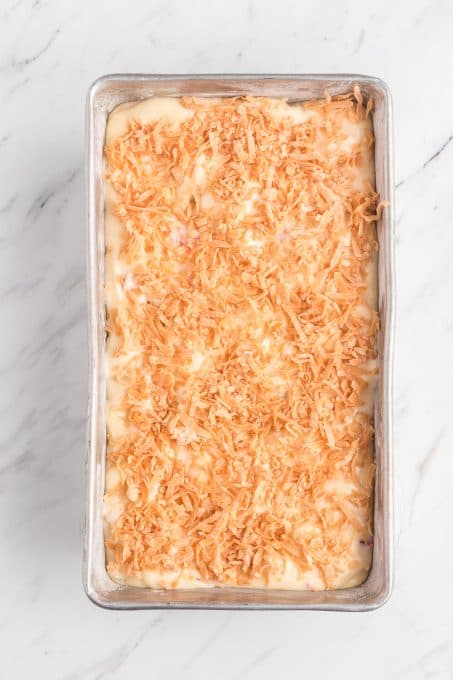 Toasted Coconut on a pineapple coconut quick bread.