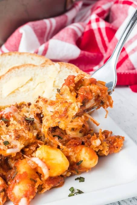 Gnocchi, rotisserie chicken and pasta sauce make this easy chicken dinner.