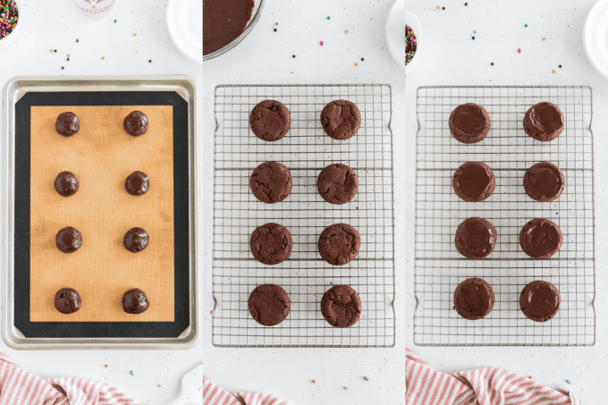 The stages of the easy Brownie Cookies with cosmic colors.