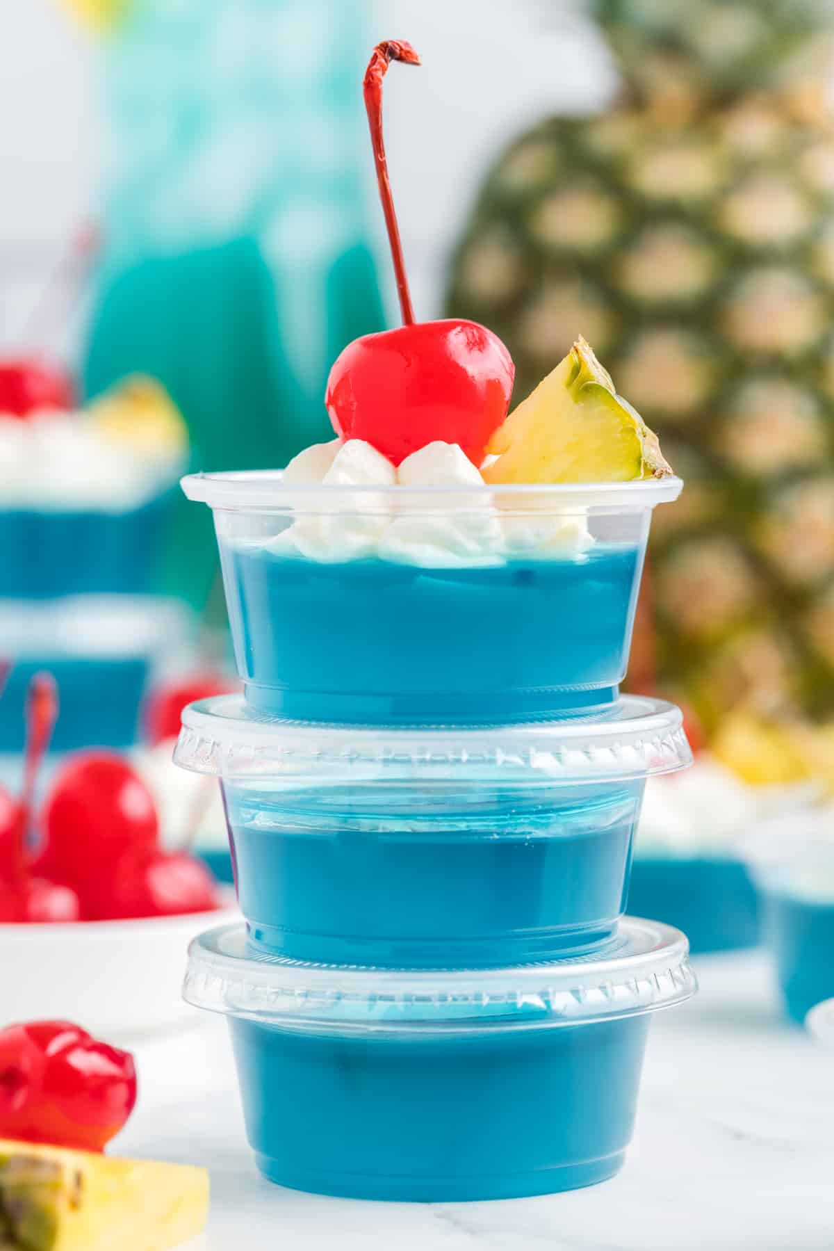 A stack of blue jello shots