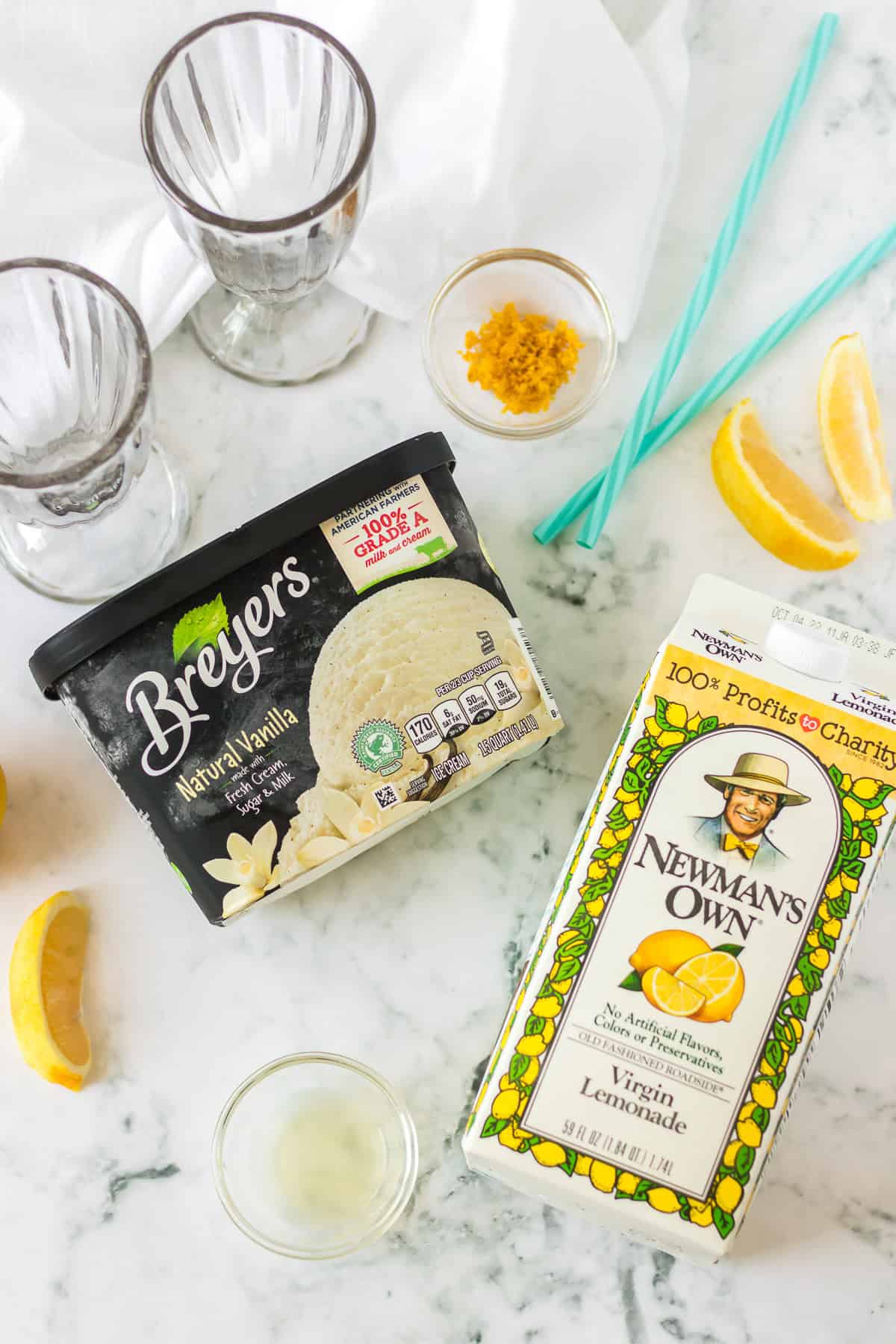 Ingredients for copycat Chick-fil-A Frosted Lemonade.