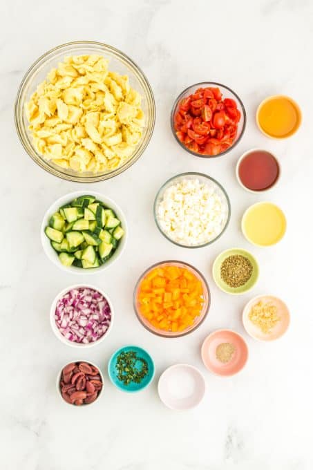 Ingredients for Greek Tortellini Pasta Salad