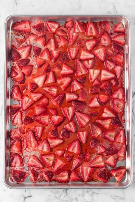 Juicy strawberries that have baked in the oven to give them more flavor.