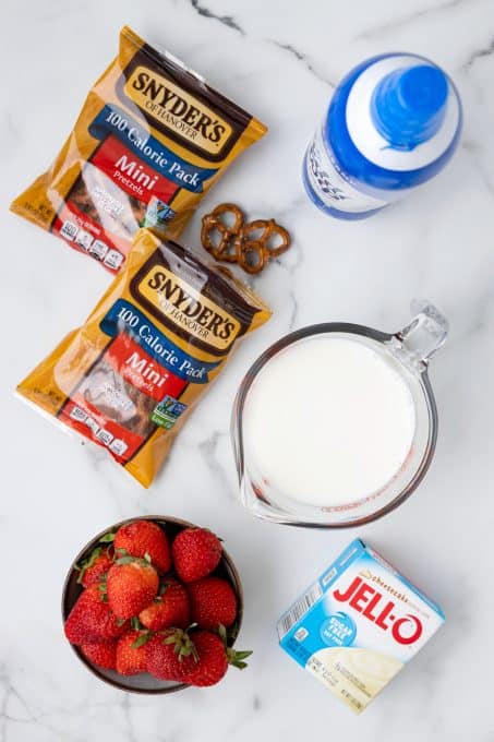 Ingredients for Walking Strawberry Pretzel Salad.