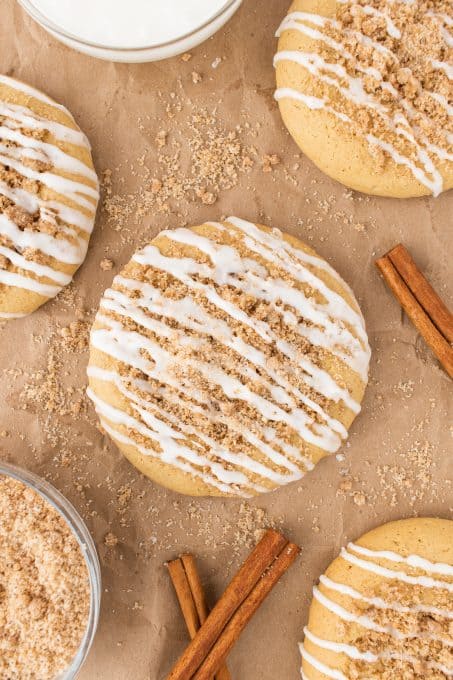 Glaze and cinnamon streusel on a cookie that tastes like breakfast.